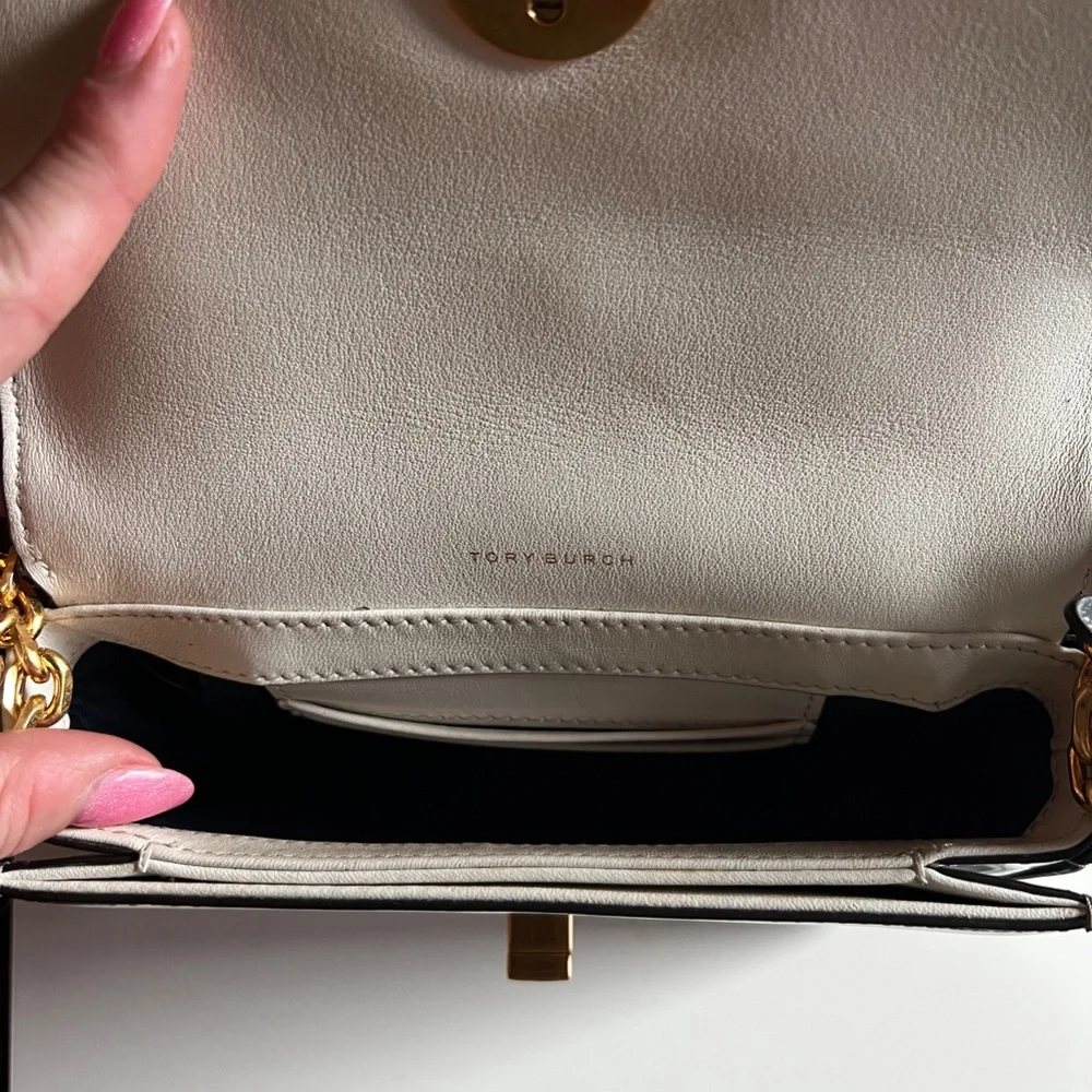 Tory Burch Metallic Silver Crossbody Shoulder Bag with Gold Logo